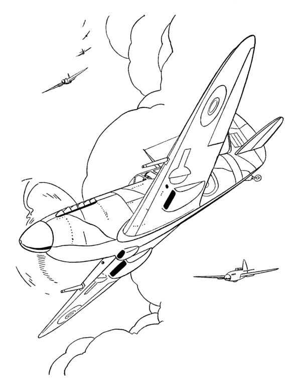 Fighter Aircraft Drawings amd Coloring Sheets - Spitfire